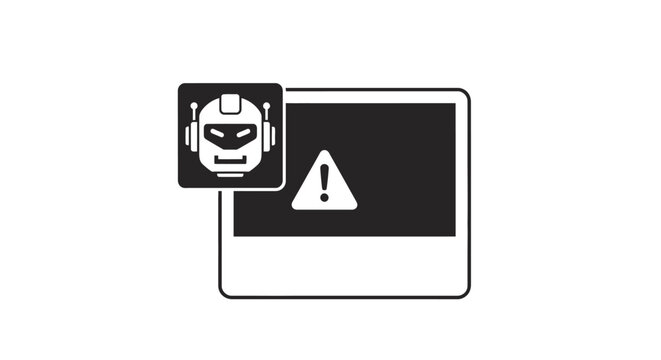 Warning sign with robotic face icon.