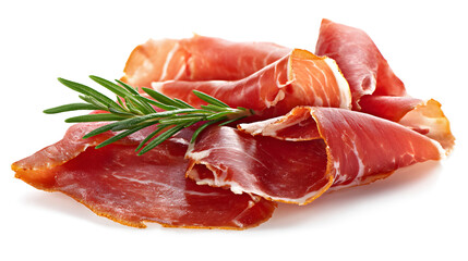 Fototapeta premium Set of Parma Ham, Prosciutto, Fermented, Processed Cured Meat isolated on a white background