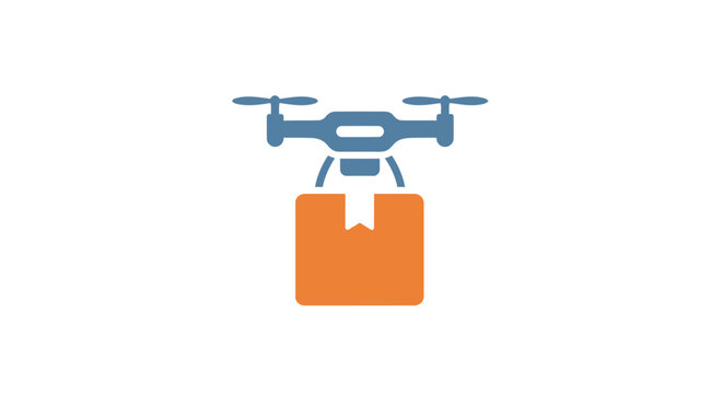 Drone Carrying Orange Delivery Box Aerial.