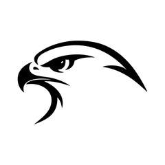 Logotipo con dibujo minimalista con líneas de una cabeza de halcón vista de perfil, con ojo agresivo y pico curvado  © teracreonte