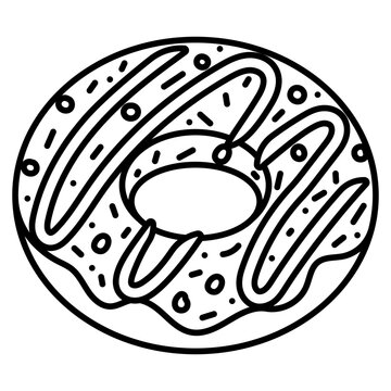 Outline donut icon with icing, glaze, sprinkles, and sweet bakery dessert style