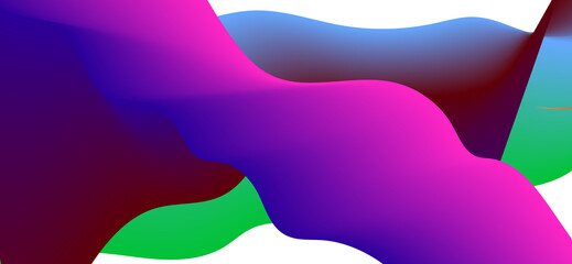 Vibrant purple and blue flowing waves abstract digital background with magenta organic shapes on clean white surface.