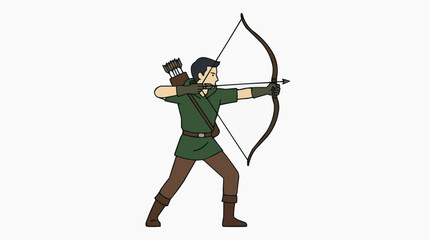 Fototapeta premium Archer aiming bow and arrow with quiver full of arrows on white background