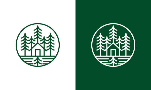 Linear logo design of a cabin...