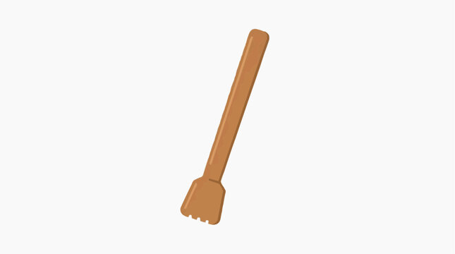 Wooden back scratcher tool with a long handle and a wide end with tines