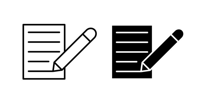 Writing icon in outline and solid style, isolated on white background. Ideal for content creation, blogging, and note taking features in mobile and web design