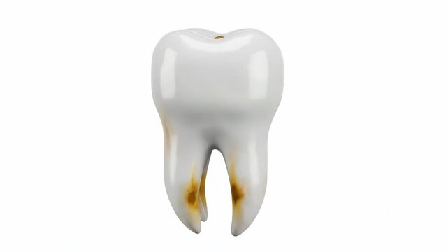 Detailed view of a decayed molar tooth with visible root damage