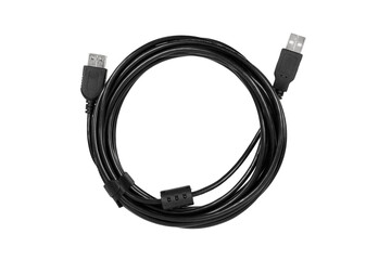 Fototapeta premium rolled-up black USB device cable isolated on white or transparent png