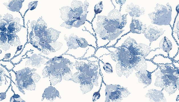 Abstract watercolor trees a delicate blue and white forest scene