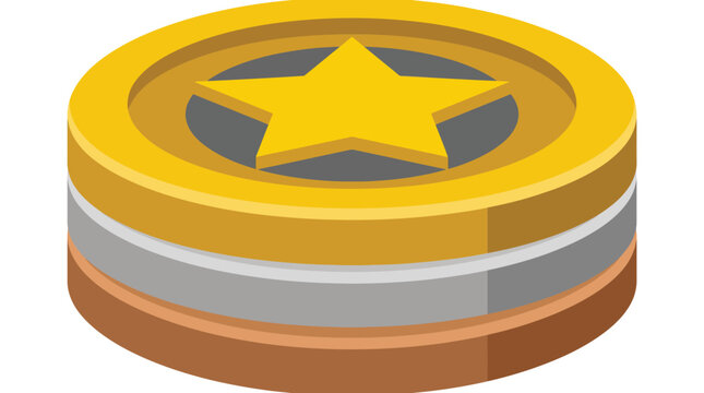 3d illustration of a vintage arcade token with a prominent star emblem shiny metallic gold finish detailed textures reflective surfaces set against a plain background for gaming