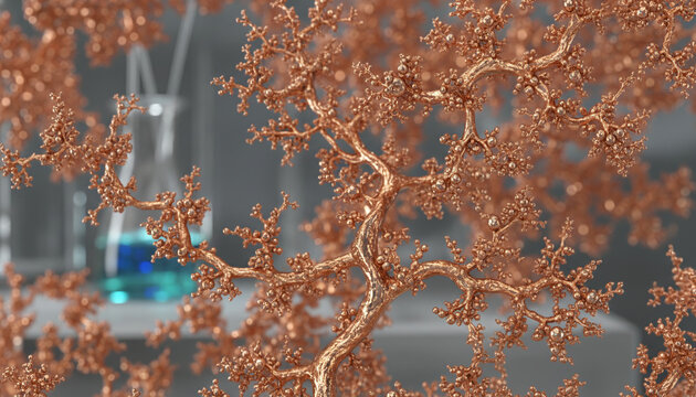 Electrodeposited copper dendrites texture with branching metallic fractal structure