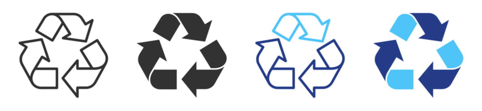 Recycle symbol icon with circular arrows and environmental conservation sign on transparent background