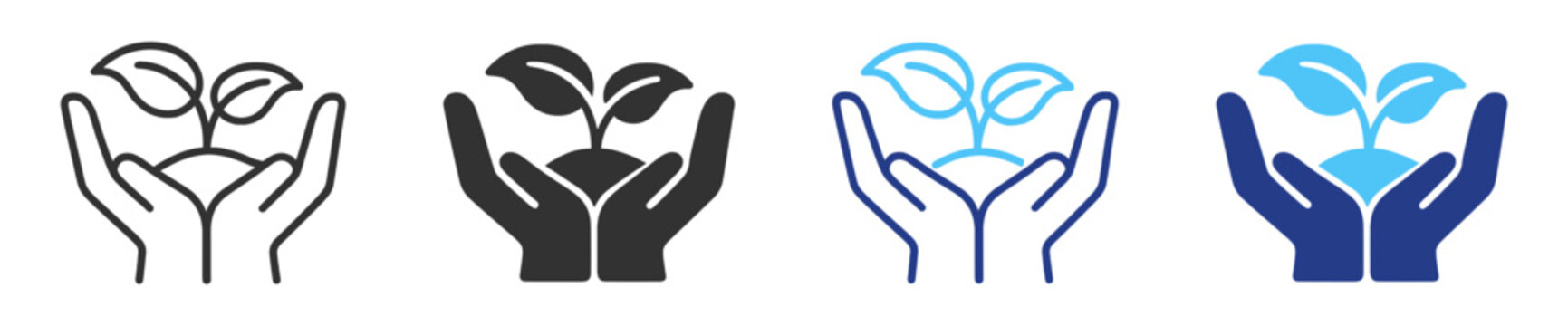 Plant growth icon with caring hands and eco leaf sustainability symbol on transparent background