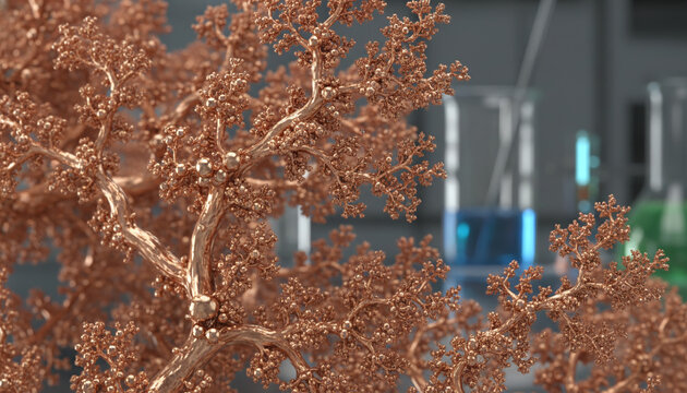 Electrodeposited copper dendrites texture with branching metallic fractal structure