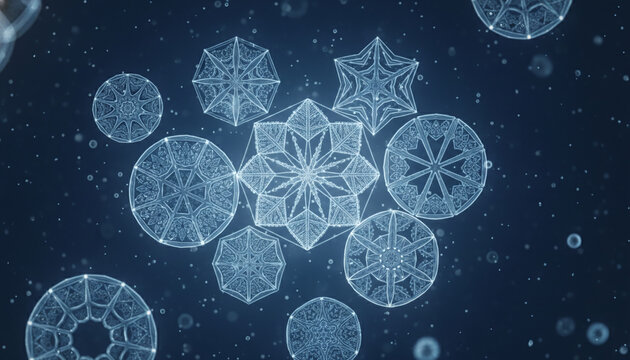 Microscopic macro of Diatom silica shells with geometric glass like mandala shapes