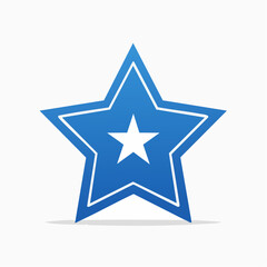 Obraz premium Blue Star Icon with White Outline and Inner Star