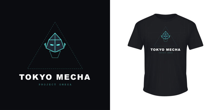 Tokyo mecha project omega futuristic robot head logo design for tshirt print.