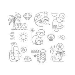 Obraz premium Summer Seaside Line Art: Beach Designs & Holiday Icons