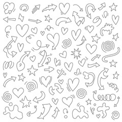 Fototapeta premium Doodle Elements: Arrows, Hearts, and Stars