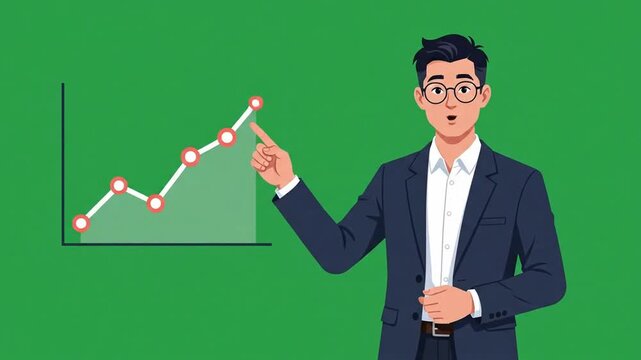 Confident businessman presenting with open arms against green screen background in cheerful mood