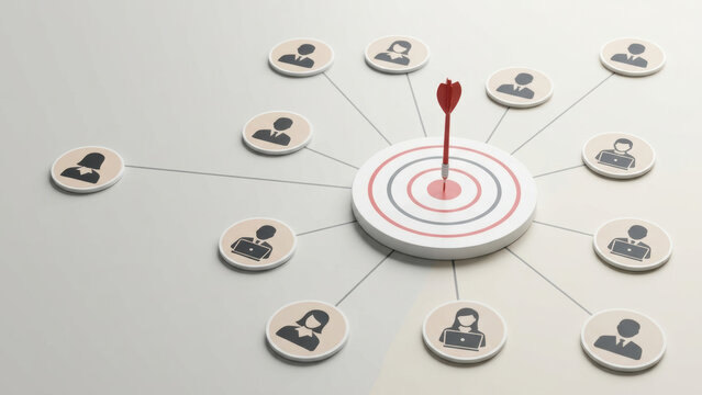 Target audience concept bullseye customer profile icons dart hitting center marketing segmentation strategy client acquisition business analysis customer group planning precision targeting