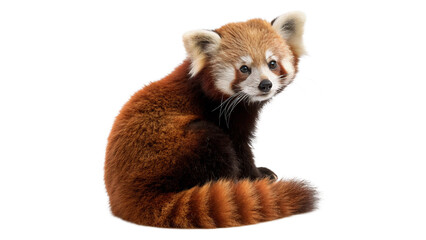Cute small furry wild red panda animal sitting alertly for exotic oriental wildlife conservation on transparent background © Lobov