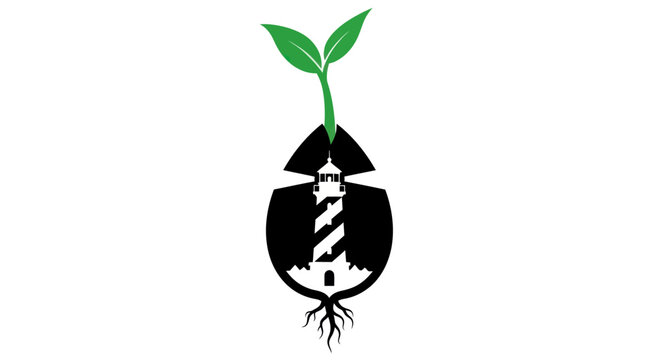 Lighthouse sprout logo, symbol of growth, inspiration, and new beginnings