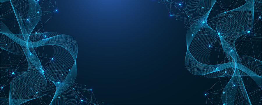 Global network connection concept. Big data visualization. Social network communication in the global computer networks. Internet technology. Business. Science. Illustration