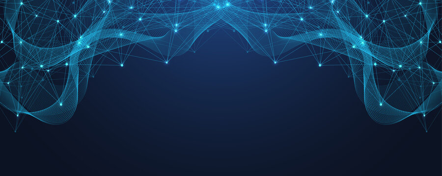 Global network connection concept. Big data visualization. Social network communication in the global computer networks. Internet technology. Business. Science. Illustration
