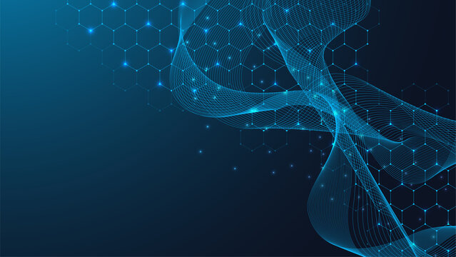 Molecular abstract structure and genetic engineering DNA. Healthcare and medicine background concept. Scientific research background. Wave flow. Innovation pattern, illustration.