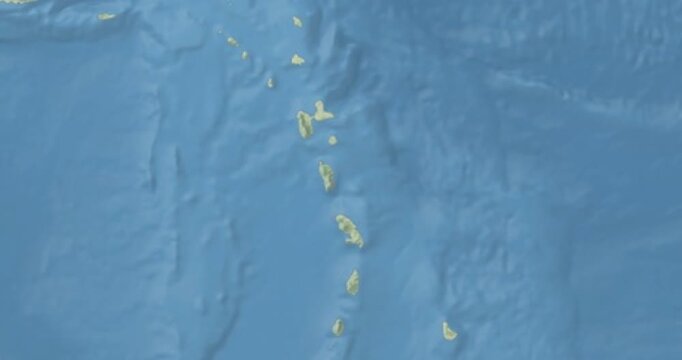 Dominica on Globe. Zoom into the country with Earth spinning on dark background. Physical world map with Dominica and label on it. Country view animation.