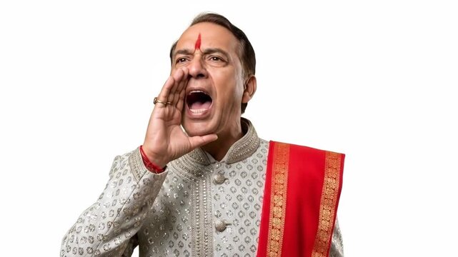 Vocalist in traditional attire singing passionate lyrics