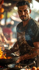 Fototapeta premium Blacksmith working in traditional forge workshop.
