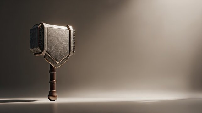 Medieval war hammer weapon on dark spotlight background.
