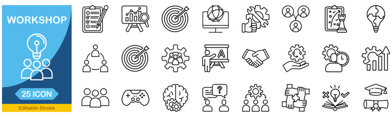 Fototapeta premium Workshop icon set. Editable line icons. Vector illustration.