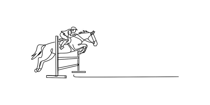Horse and rider jumping over obstacle