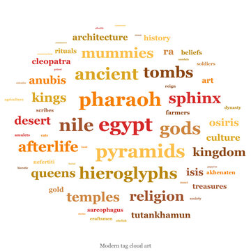 Ancient Egypt Word Cloud. Typographic Art with Historical and Cultural Terms. Design Element