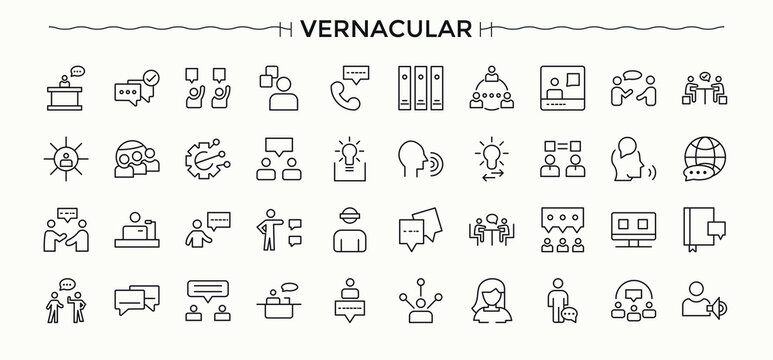 Language icon set. Communicate thin web icons. Minimalist vector collections. Translate vector icon set. Editable stroke. Pixel Perfect.