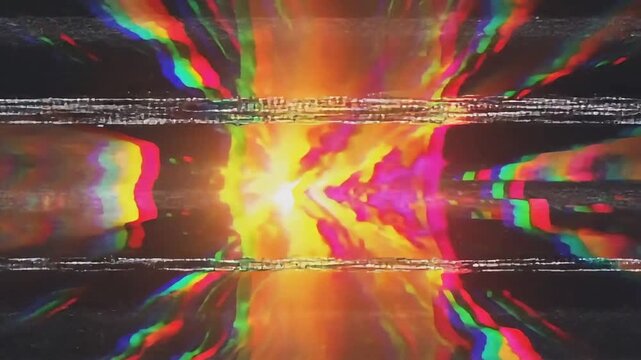 Retro VHS glitch background with static noise, analog film grain, chromatic aberration and distorted signal lines
