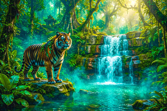 Mythical Malayan Tiger in Spirit Jungle. 