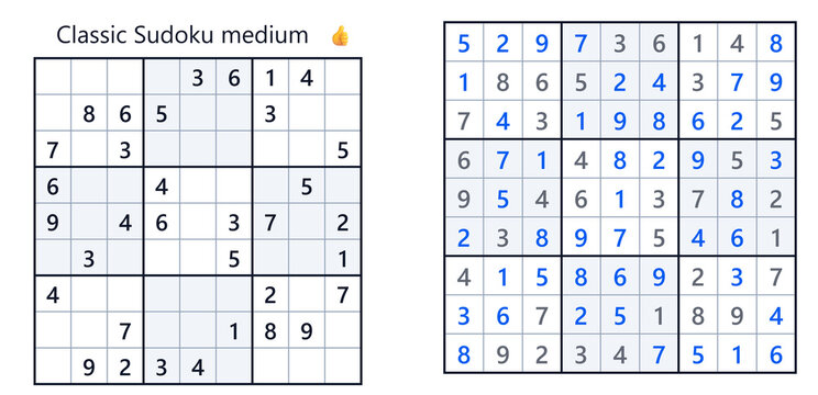 Classic medium Sudoku puzzle with numbers and grid layout  