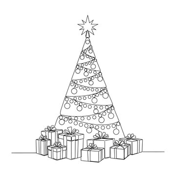Minimalist Christmas Tree with Gifts Outline