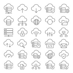 Fototapeta premium Cloud computing icon set: servers, security, network, connectivity, data.