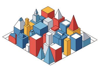 Fototapeta premium A colorful 3D isometric cityscape with various buildings.