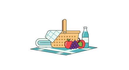 Naklejka premium Picnic basket with food and drink.