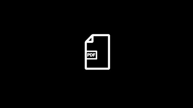 White background. Motion graphic of file appearing in screen. PDF file document symbol