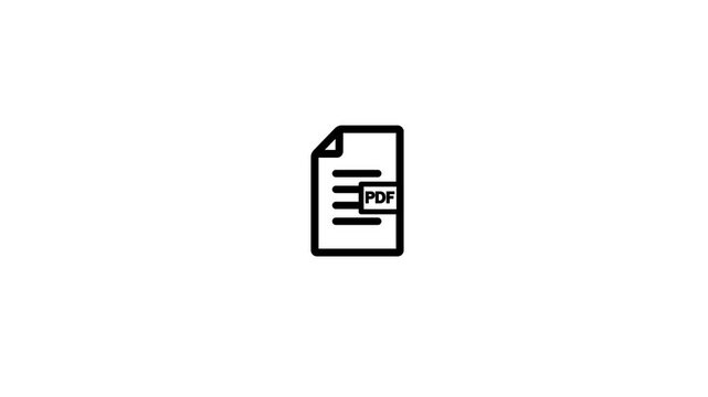 White background. Motion graphic of file appearing in screen. PDF file document symbol