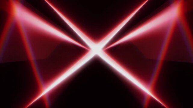 Abstract red neon crystal beams with futuristic symmetrical light motion