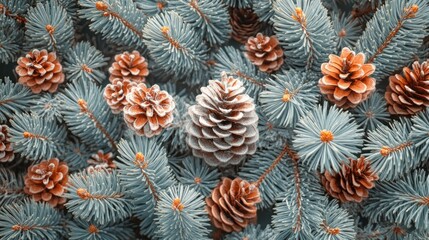 Obraz premium Frosted pine branches and cones
