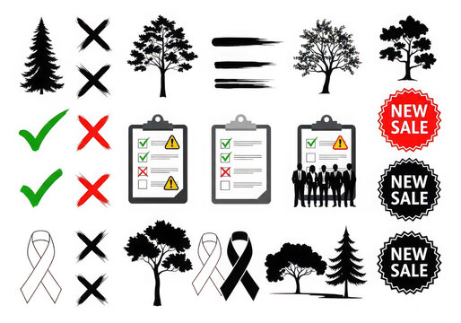 Flat icons set of forest nature symbols with prohibition and permission signs